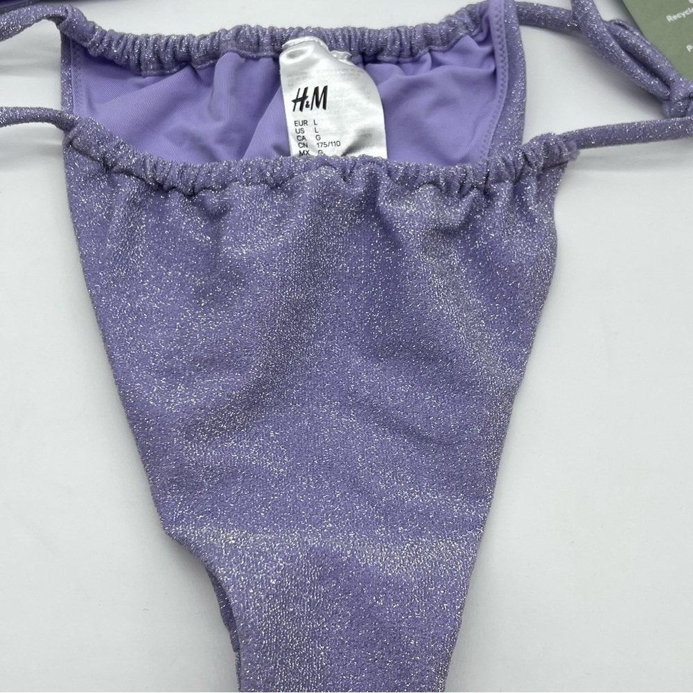 H&M Divided Lavender w/Metallic Shimmer Halter Neck/Drawstring Bikini Size XL/L - Picture 4 of 9